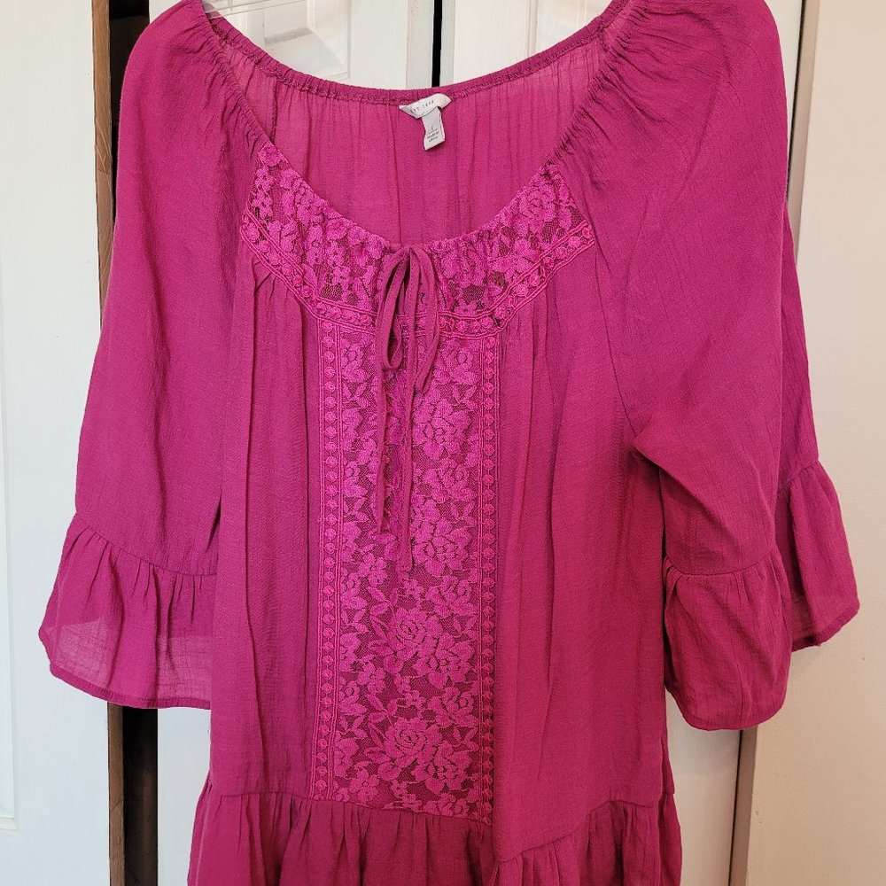 Dark Pink Peasant Blouse Size L